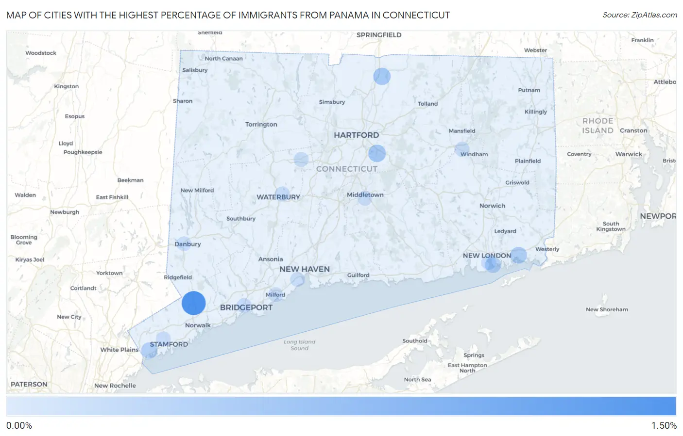 Cities with the Highest Percentage of Immigrants from Panama in Connecticut Map