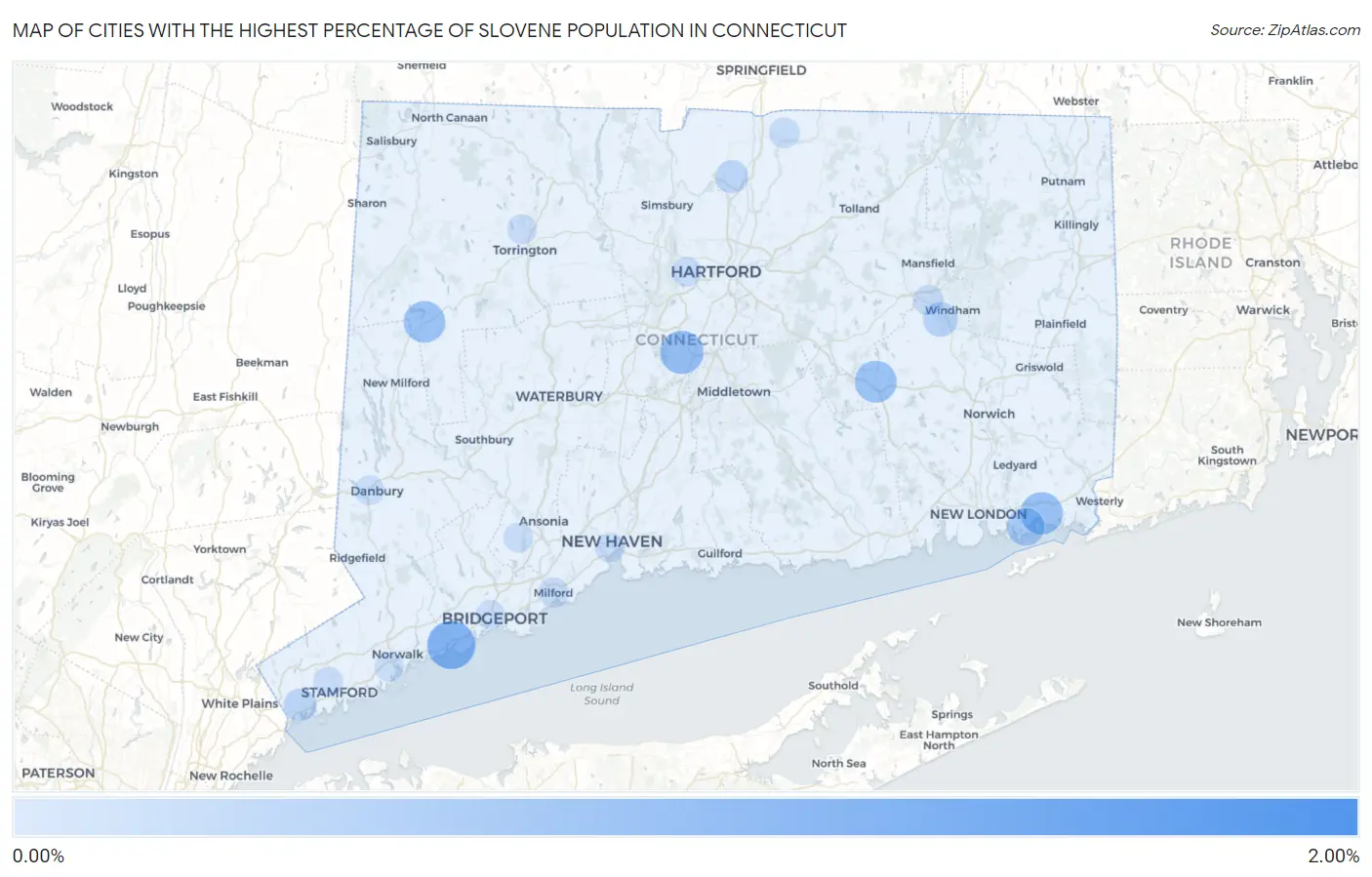 Cities with the Highest Percentage of Slovene Population in Connecticut Map