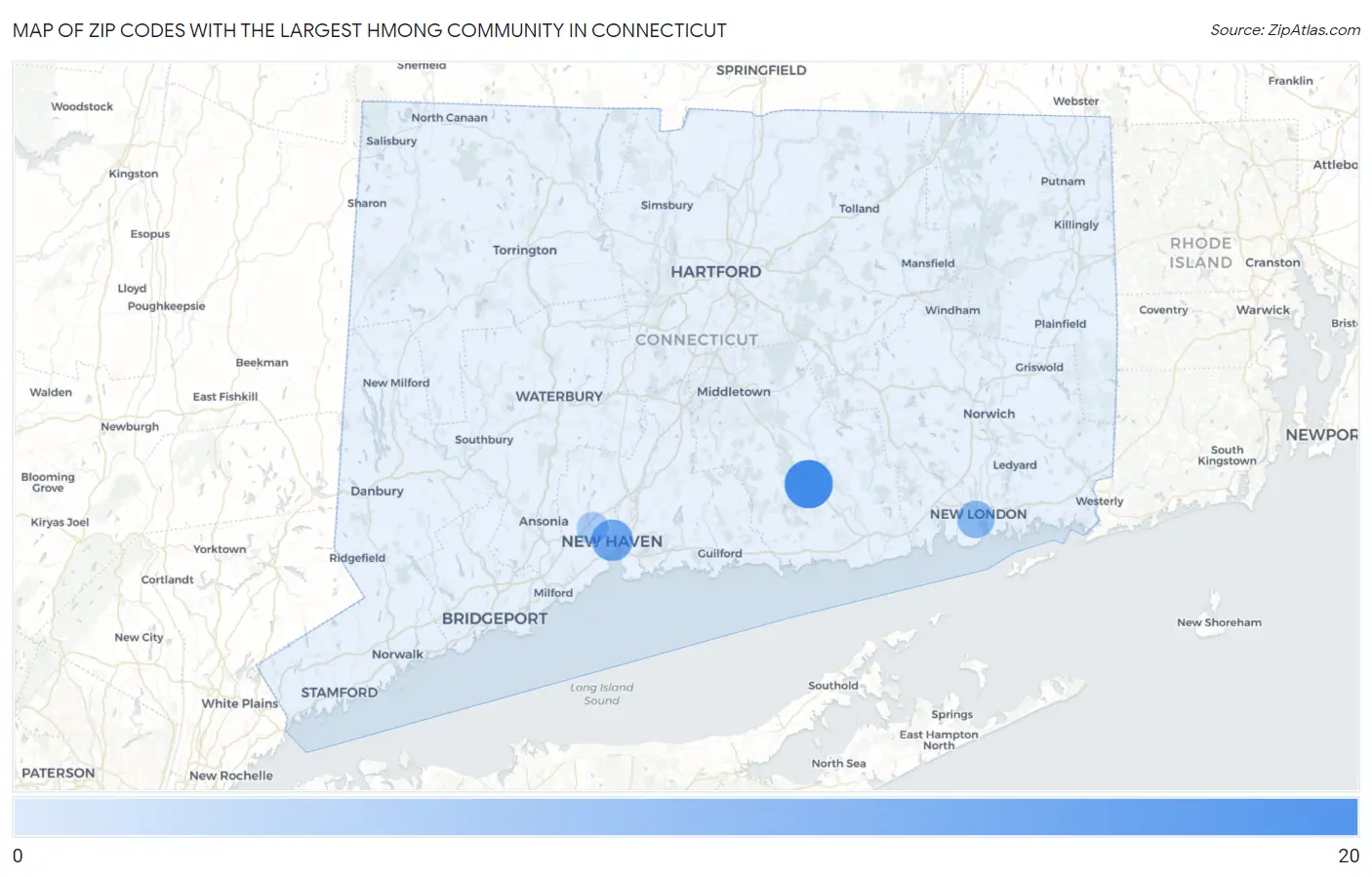 Zip Codes with the Largest Hmong Community in Connecticut Map