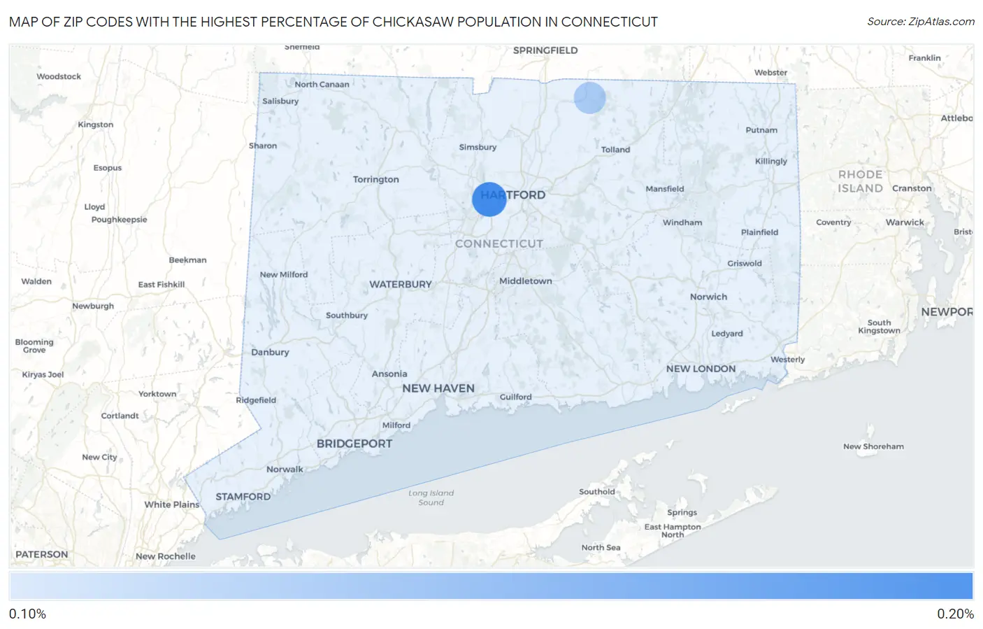 Zip Codes with the Highest Percentage of Chickasaw Population in Connecticut Map