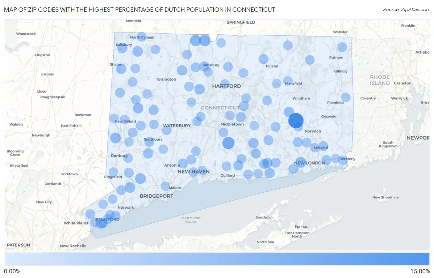 Zip Codes with the Highest Percentage of Dutch Population in Connecticut Map