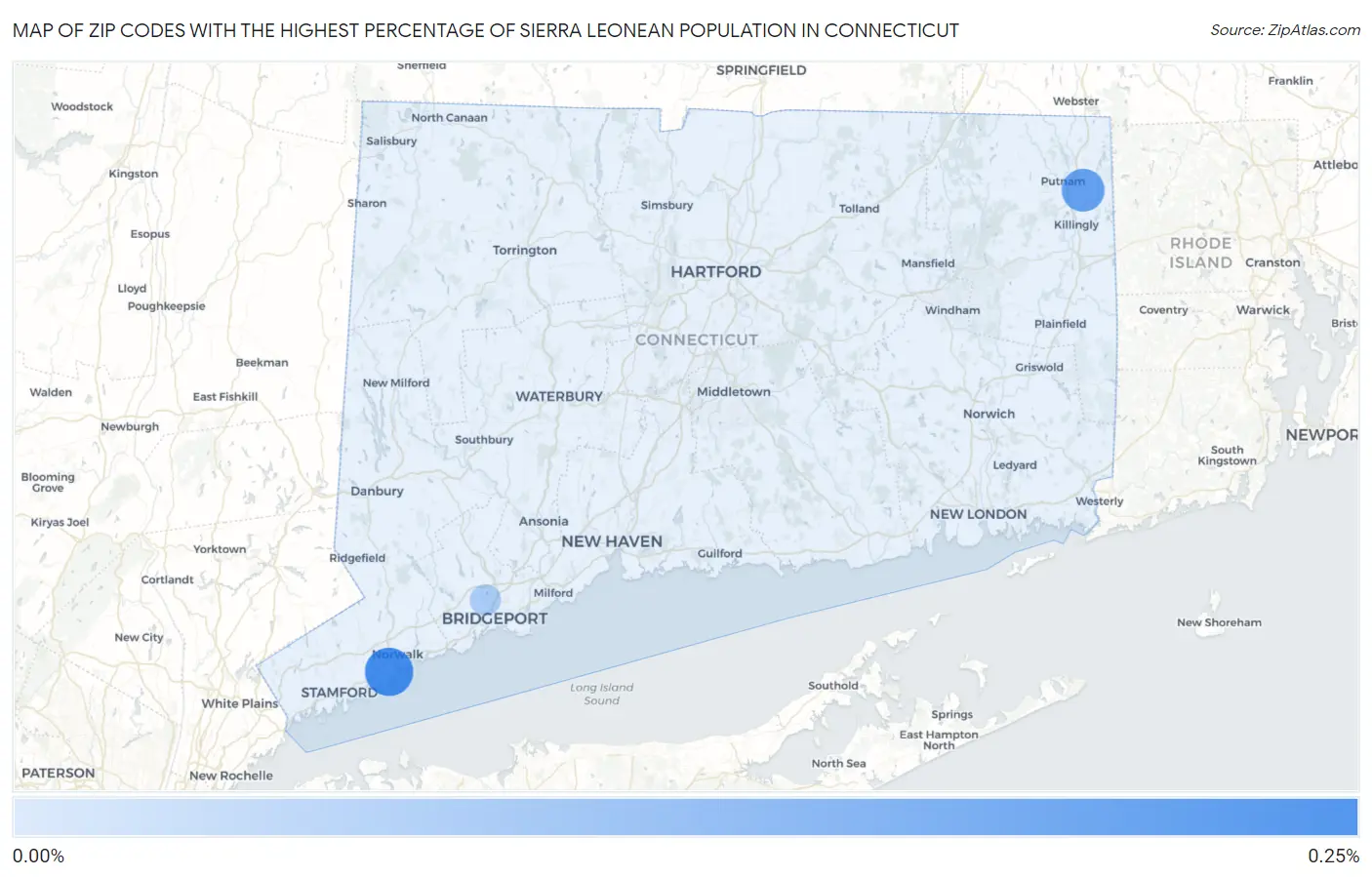 Zip Codes with the Highest Percentage of Sierra Leonean Population in Connecticut Map