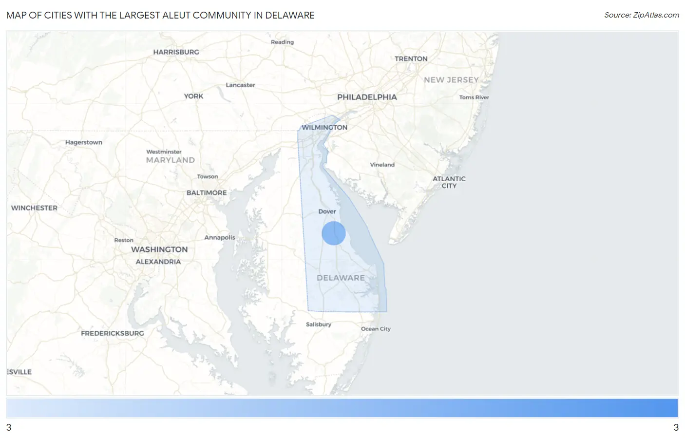 Cities with the Largest Aleut Community in Delaware Map