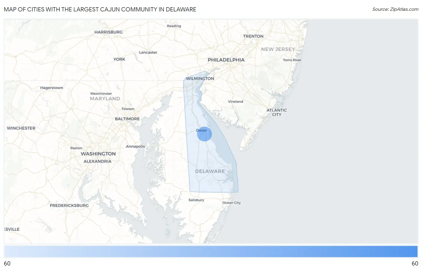 Cities with the Largest Cajun Community in Delaware Map
