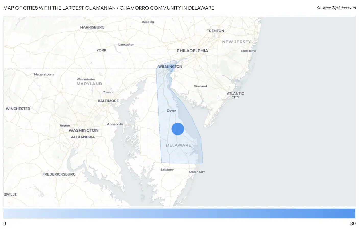Cities with the Largest Guamanian / Chamorro Community in Delaware Map