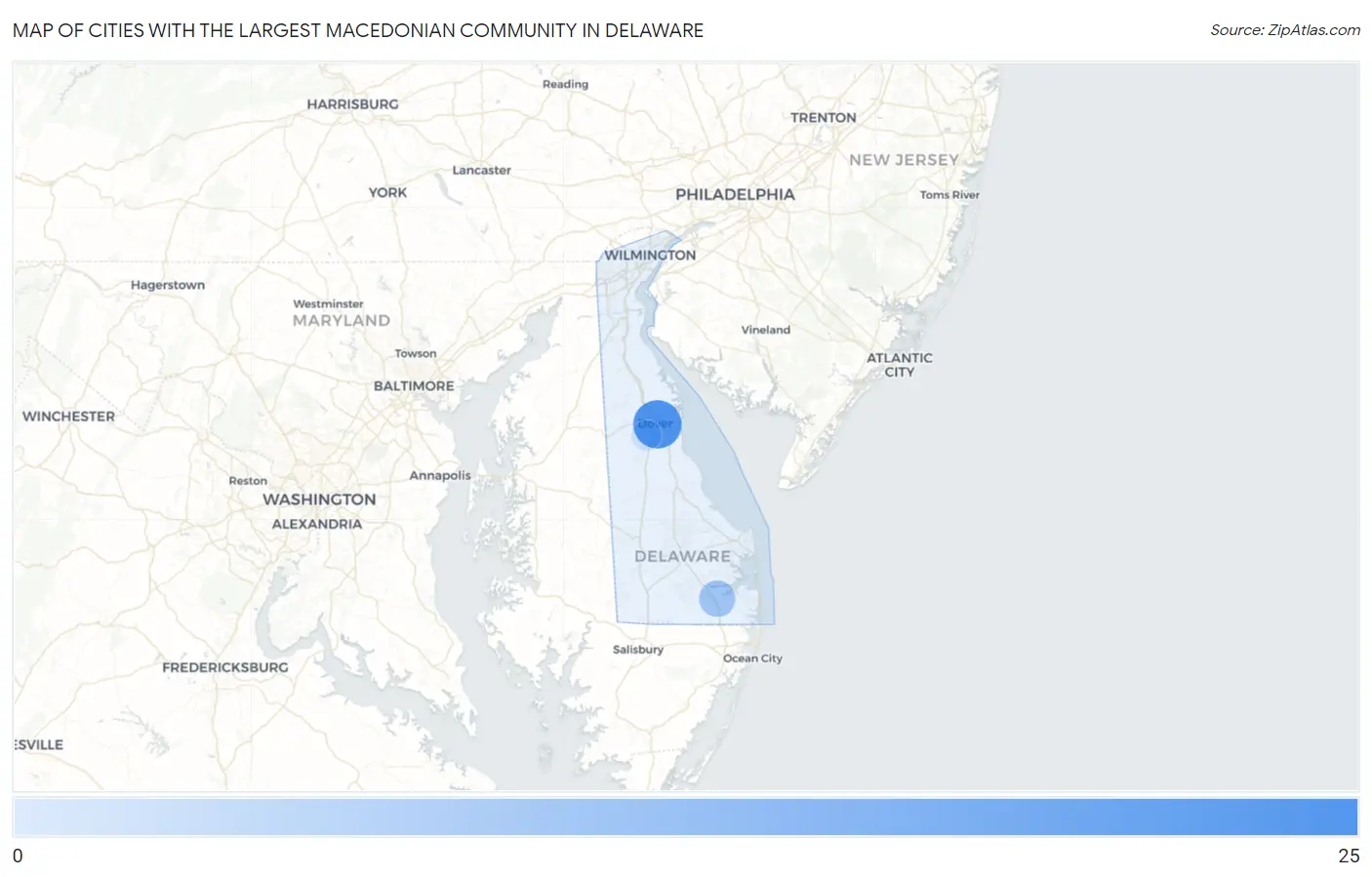 Cities with the Largest Macedonian Community in Delaware Map