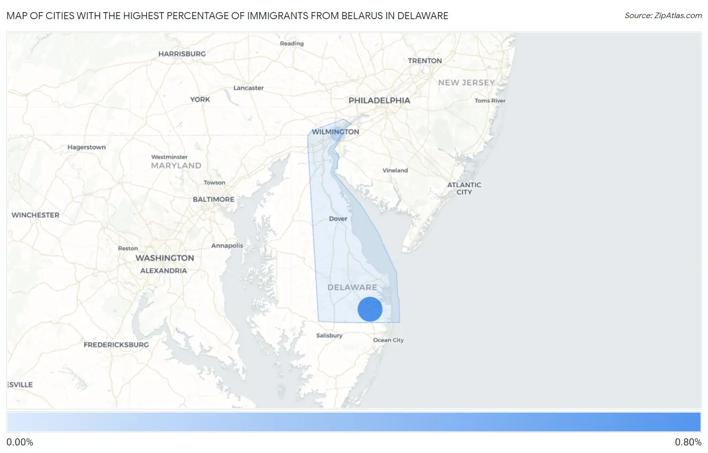 Cities with the Highest Percentage of Immigrants from Belarus in Delaware Map