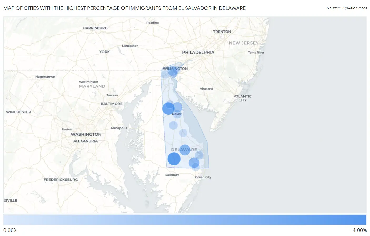 Cities with the Highest Percentage of Immigrants from El Salvador in Delaware Map