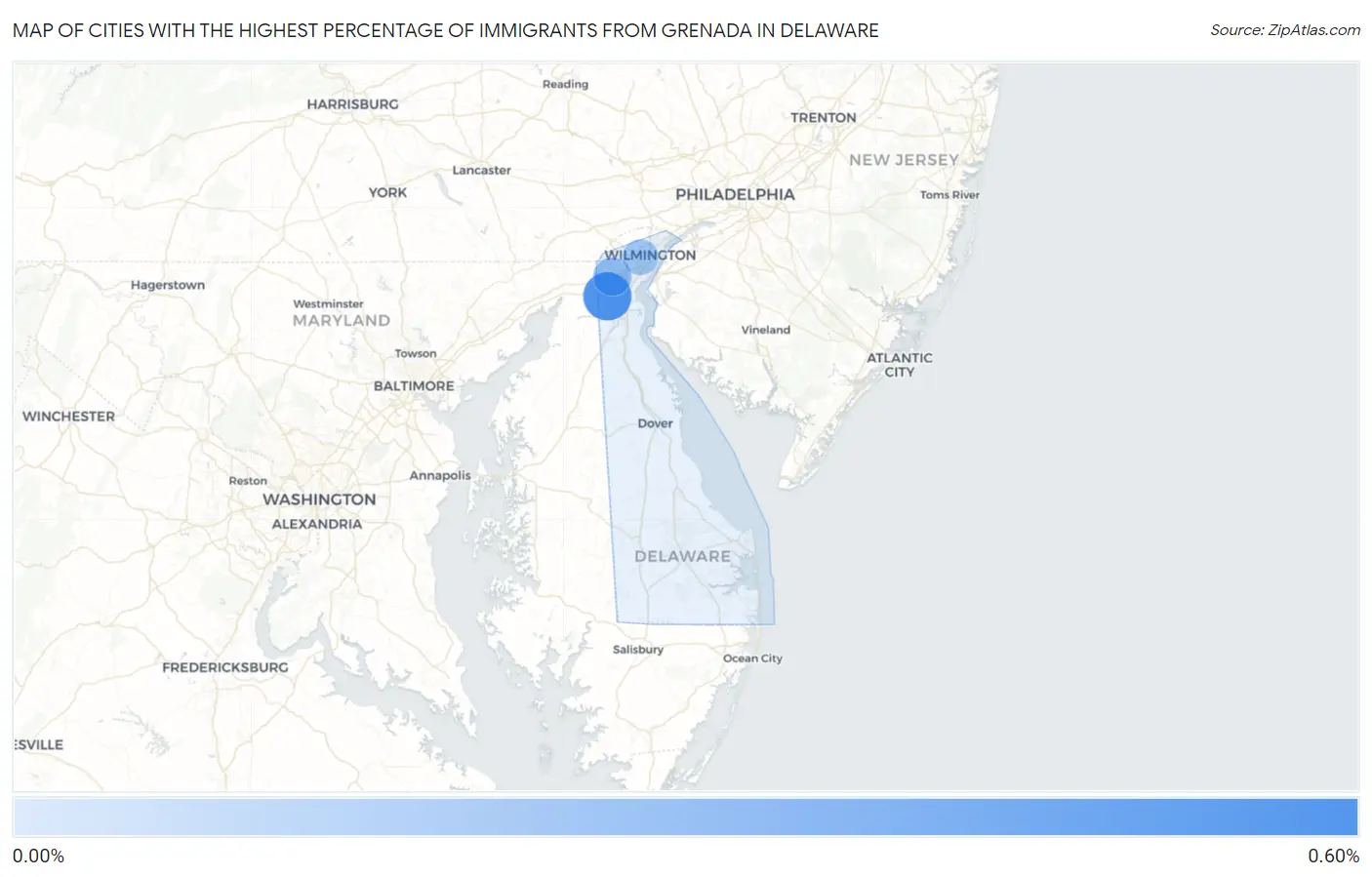 Cities with the Highest Percentage of Immigrants from Grenada in Delaware Map