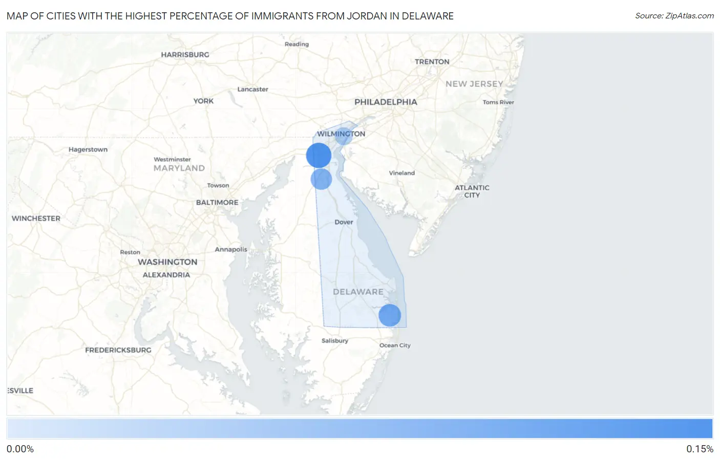 Cities with the Highest Percentage of Immigrants from Jordan in Delaware Map