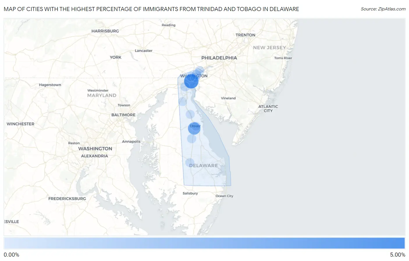 Cities with the Highest Percentage of Immigrants from Trinidad and Tobago in Delaware Map