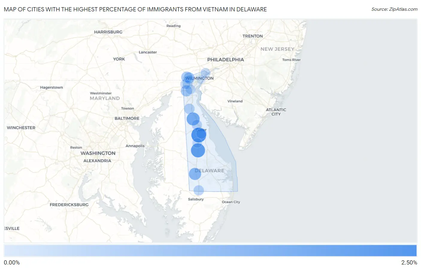 Cities with the Highest Percentage of Immigrants from Vietnam in Delaware Map