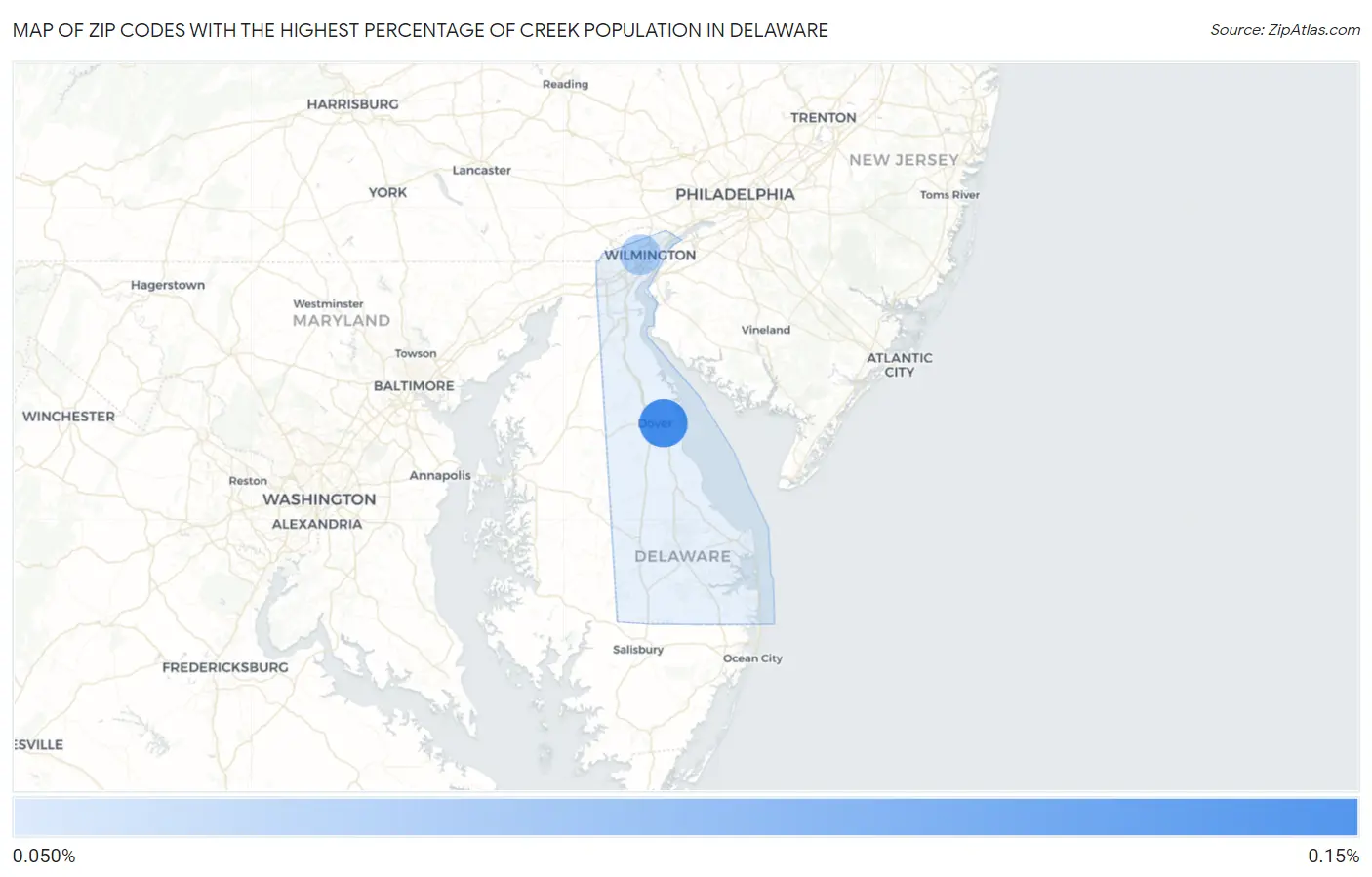 Zip Codes with the Highest Percentage of Creek Population in Delaware Map