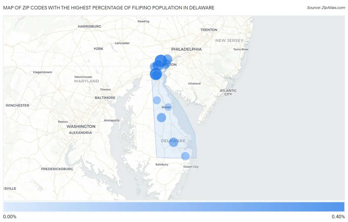 Zip Codes with the Highest Percentage of Filipino Population in Delaware Map