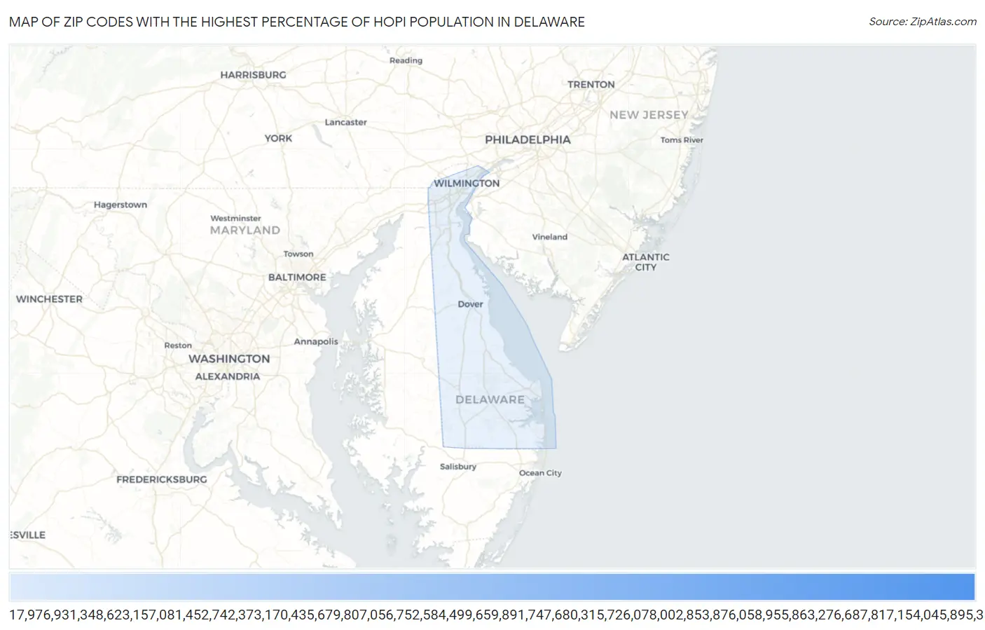 Zip Codes with the Highest Percentage of Hopi Population in Delaware Map