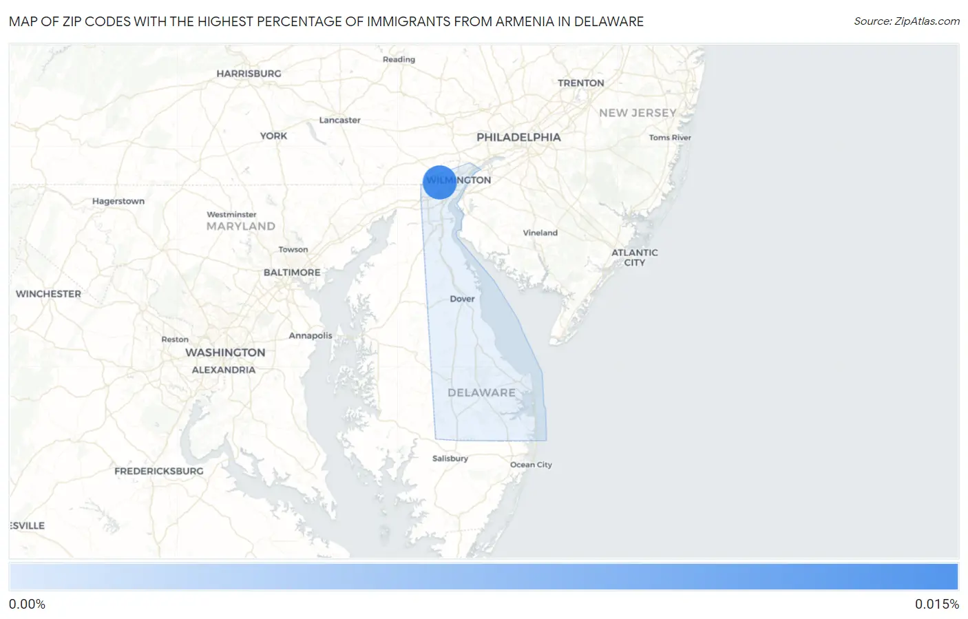 Zip Codes with the Highest Percentage of Immigrants from Armenia in Delaware Map