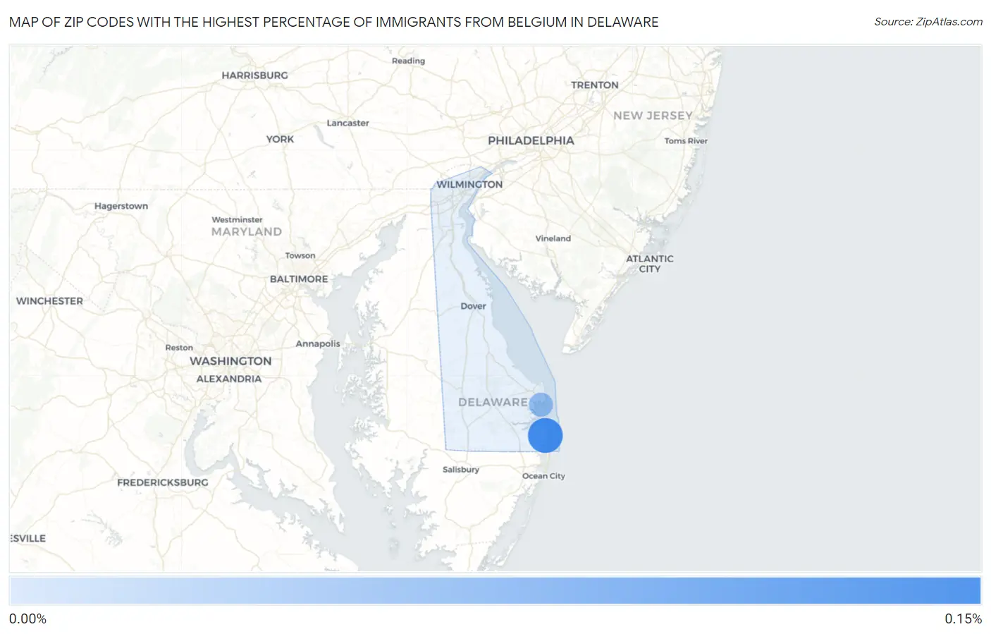 Zip Codes with the Highest Percentage of Immigrants from Belgium in Delaware Map