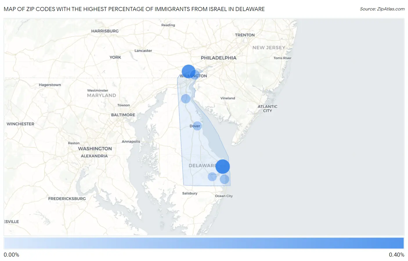 Zip Codes with the Highest Percentage of Immigrants from Israel in Delaware Map