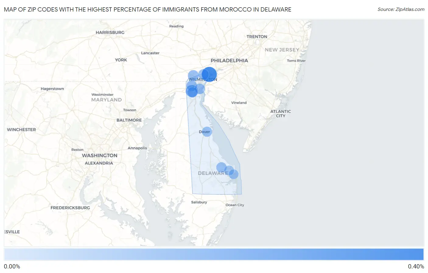 Zip Codes with the Highest Percentage of Immigrants from Morocco in Delaware Map