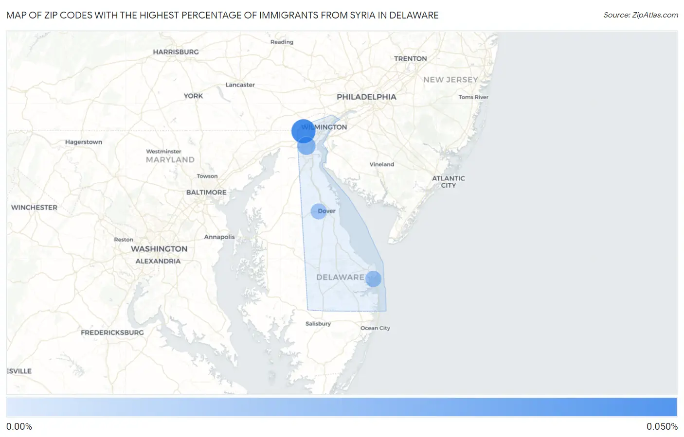 Zip Codes with the Highest Percentage of Immigrants from Syria in Delaware Map