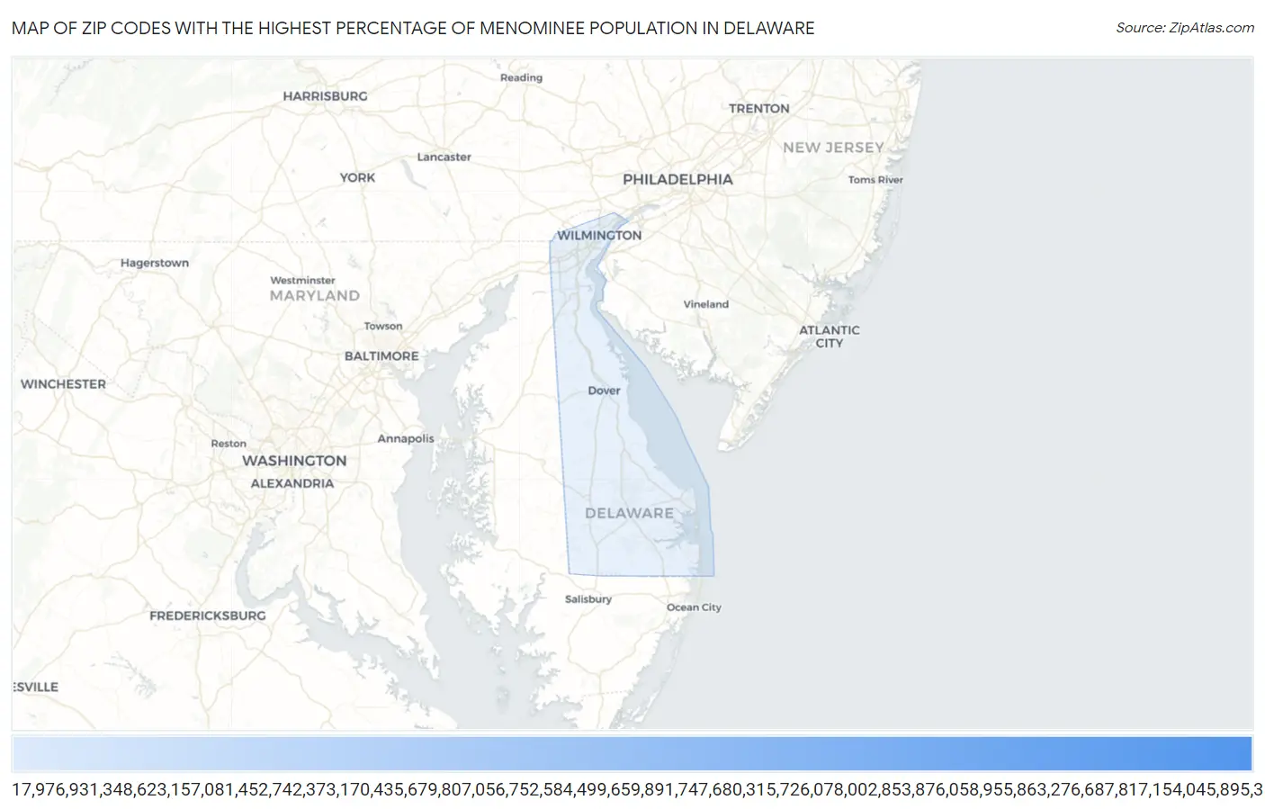 Zip Codes with the Highest Percentage of Menominee Population in Delaware Map