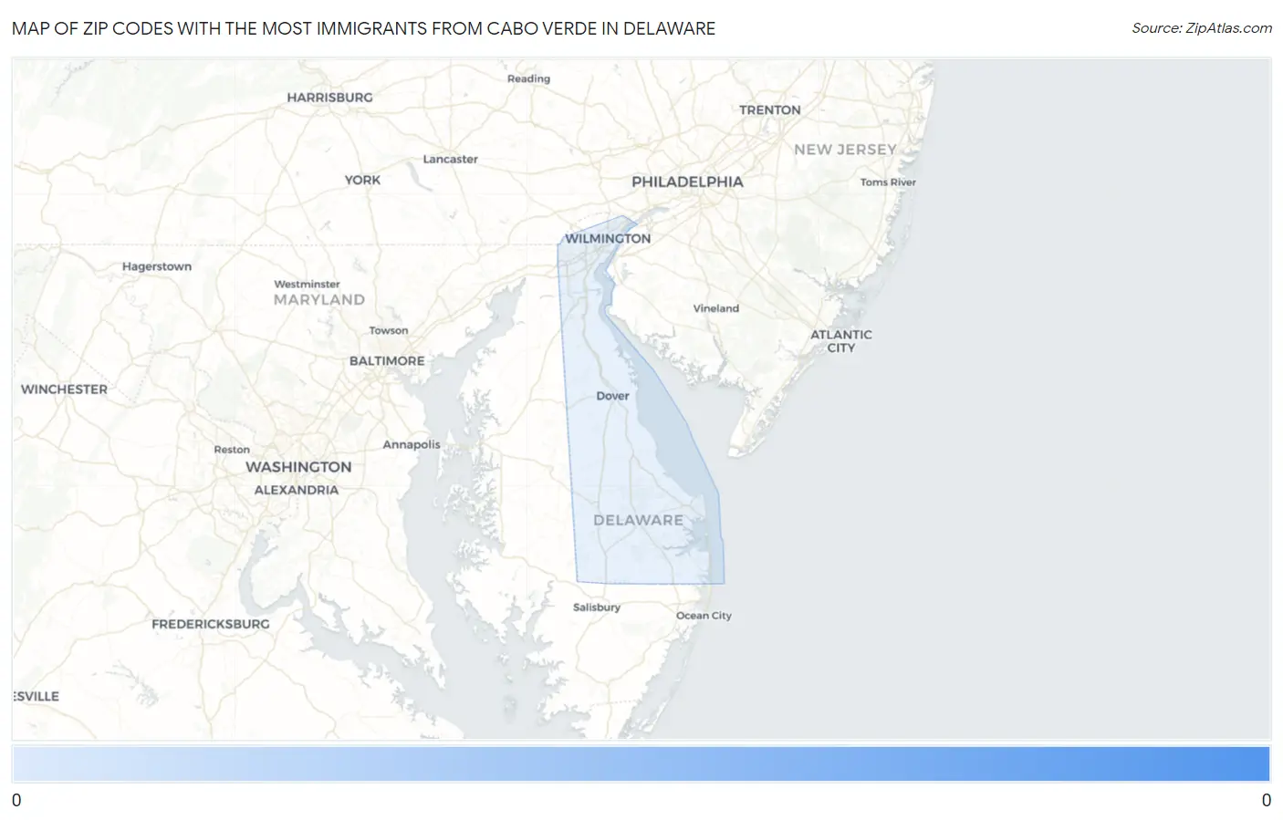 Zip Codes with the Most Immigrants from Cabo Verde in Delaware Map
