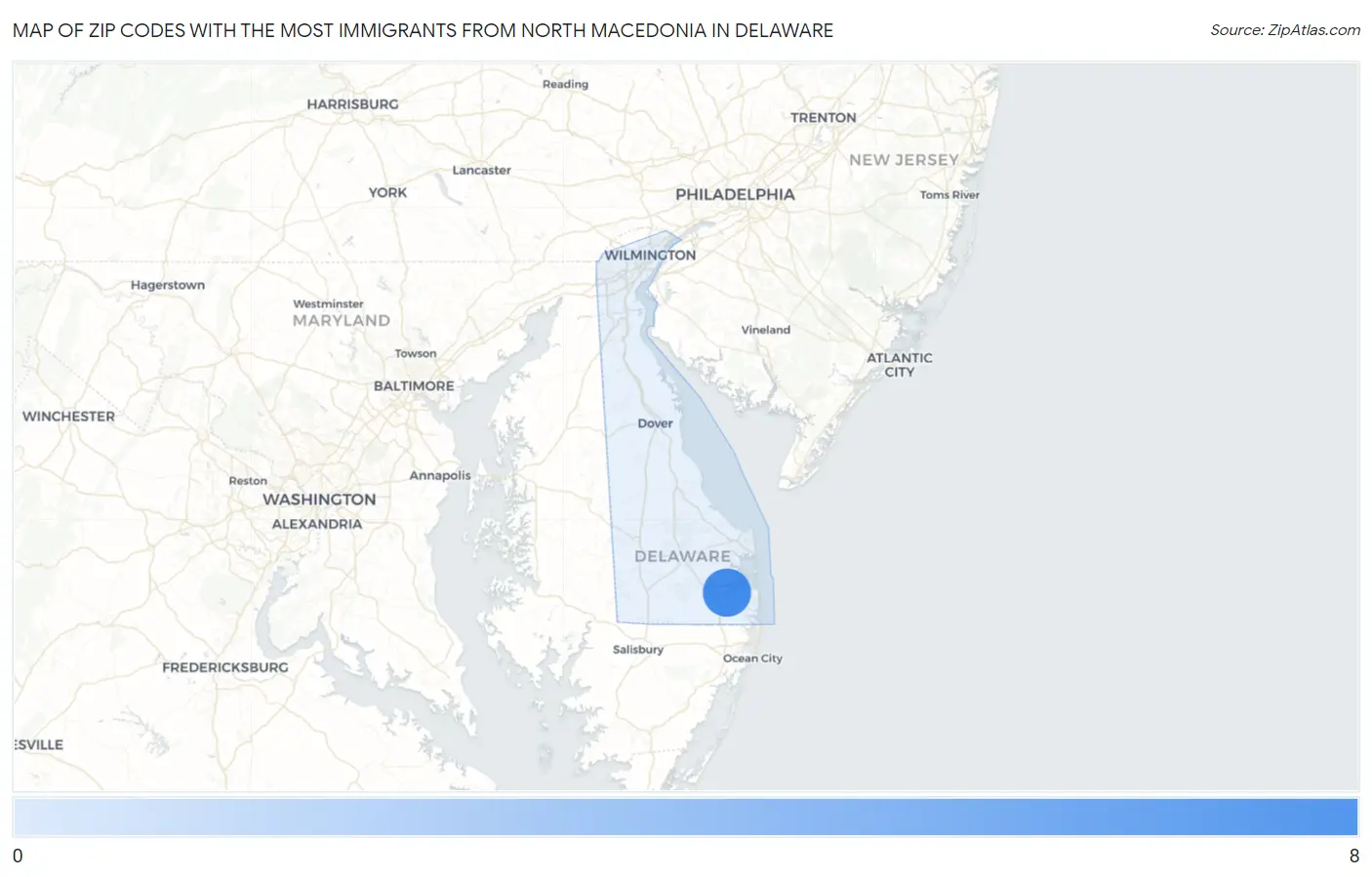 Zip Codes with the Most Immigrants from North Macedonia in Delaware Map