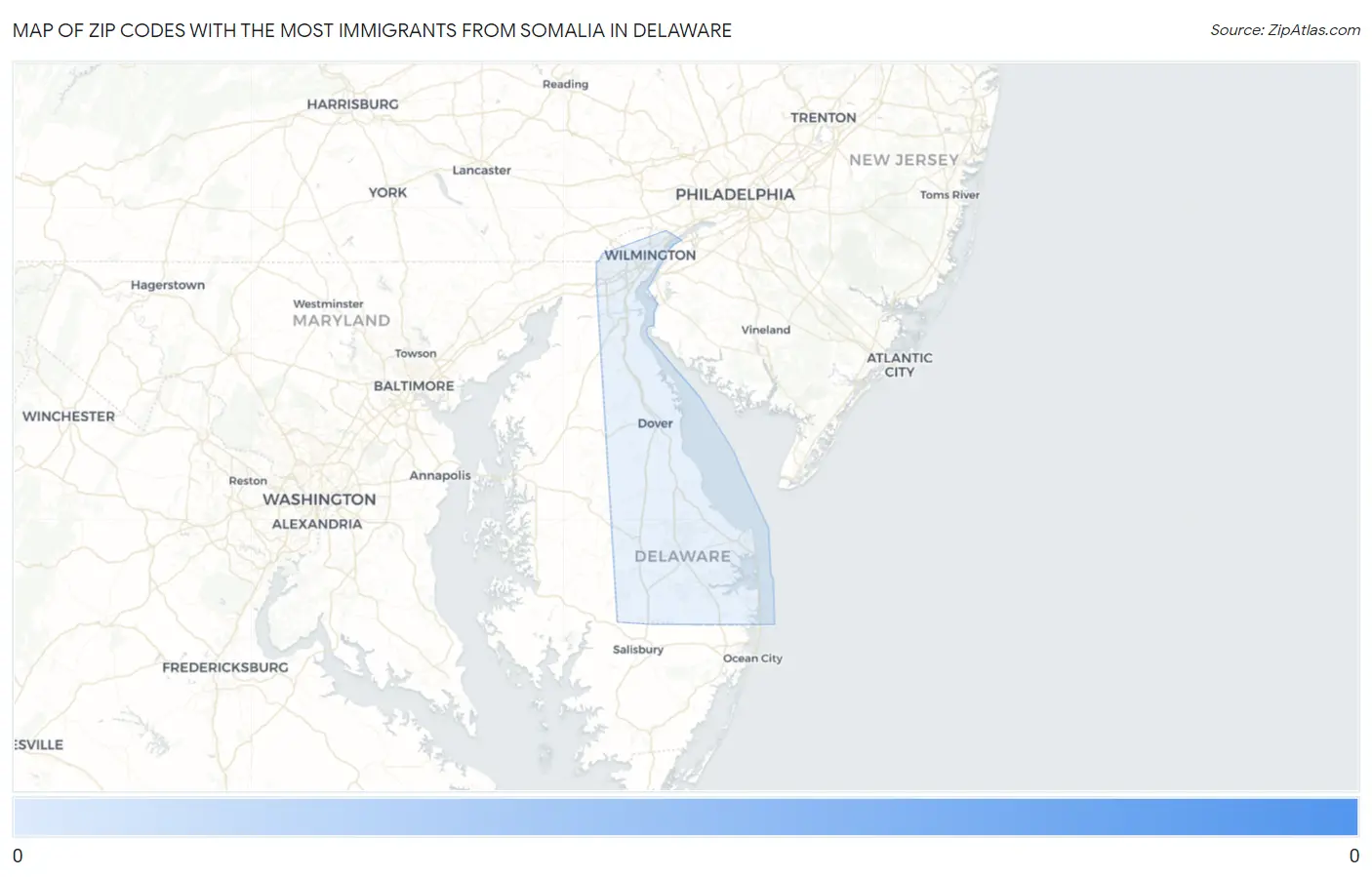 Zip Codes with the Most Immigrants from Somalia in Delaware Map