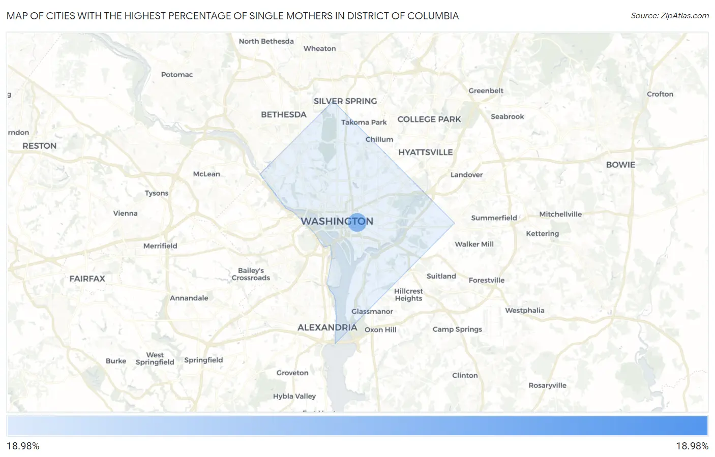 Cities with the Highest Percentage of Single Mothers in District Of Columbia Map