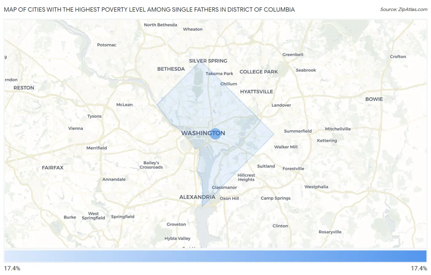 Cities with the Highest Poverty Level Among Single Fathers in District Of Columbia Map