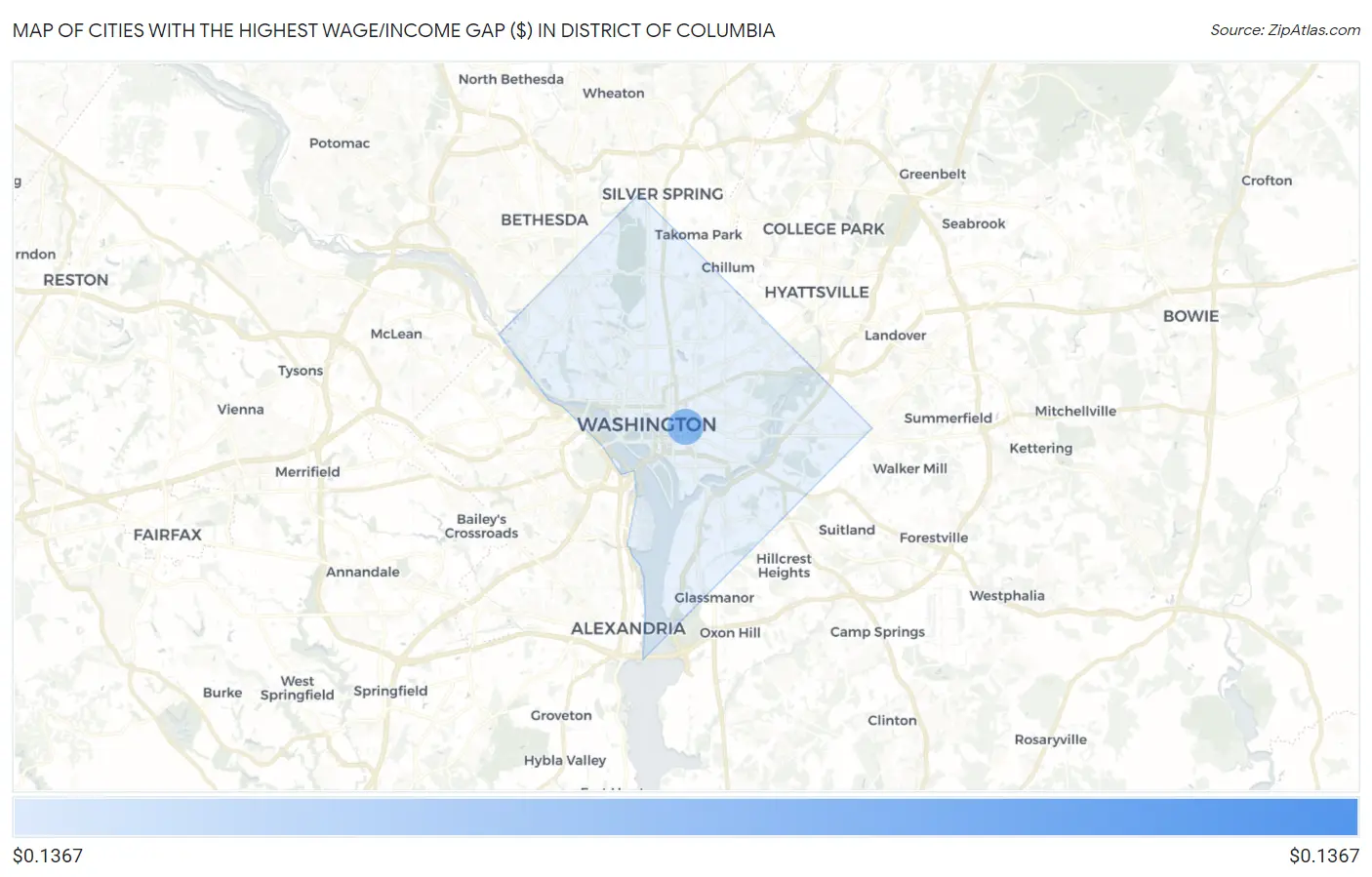 Cities with the Highest Wage/Income Gap ($) in District Of Columbia Map