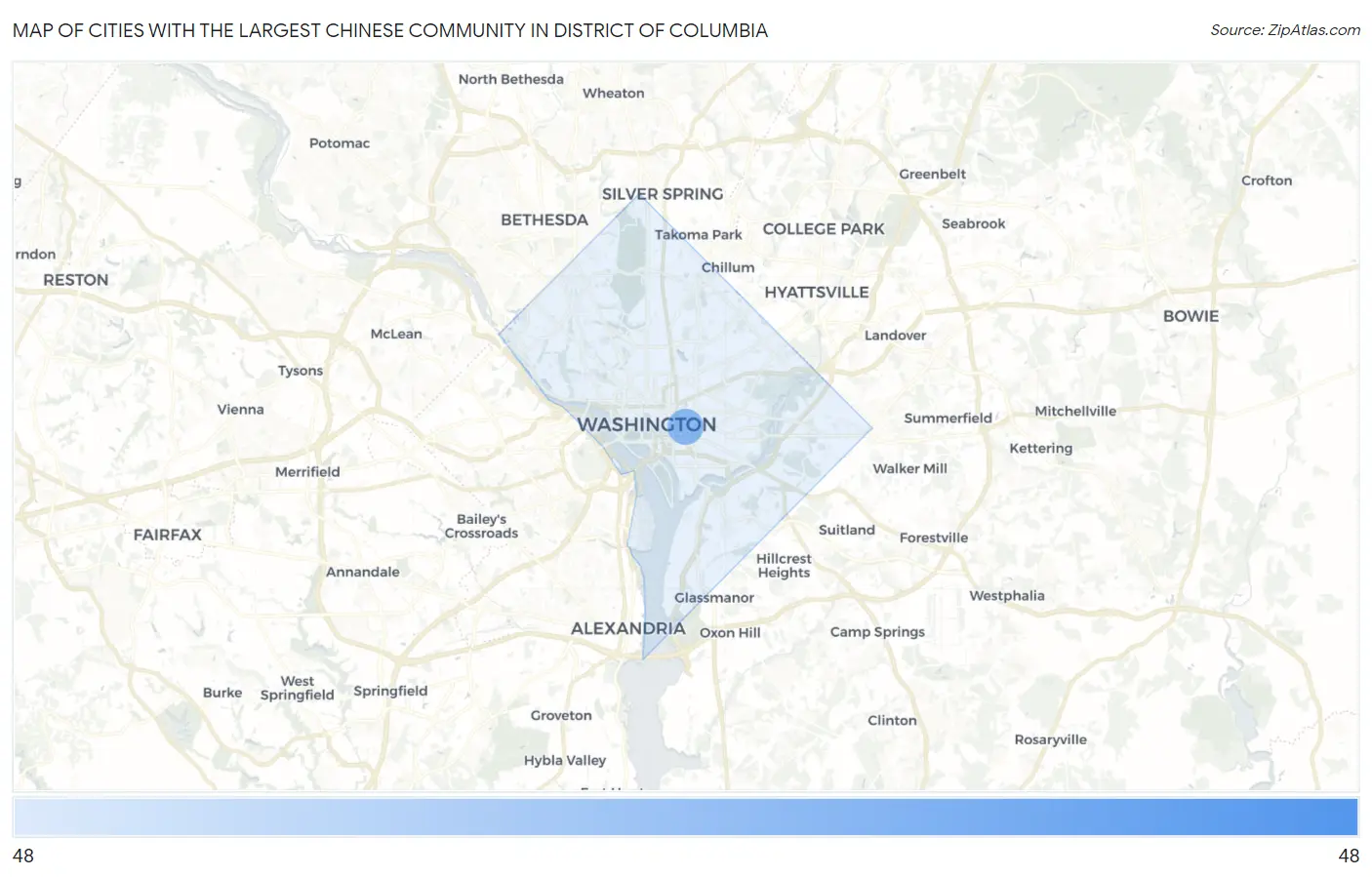 Cities with the Largest Chinese Community in District Of Columbia Map