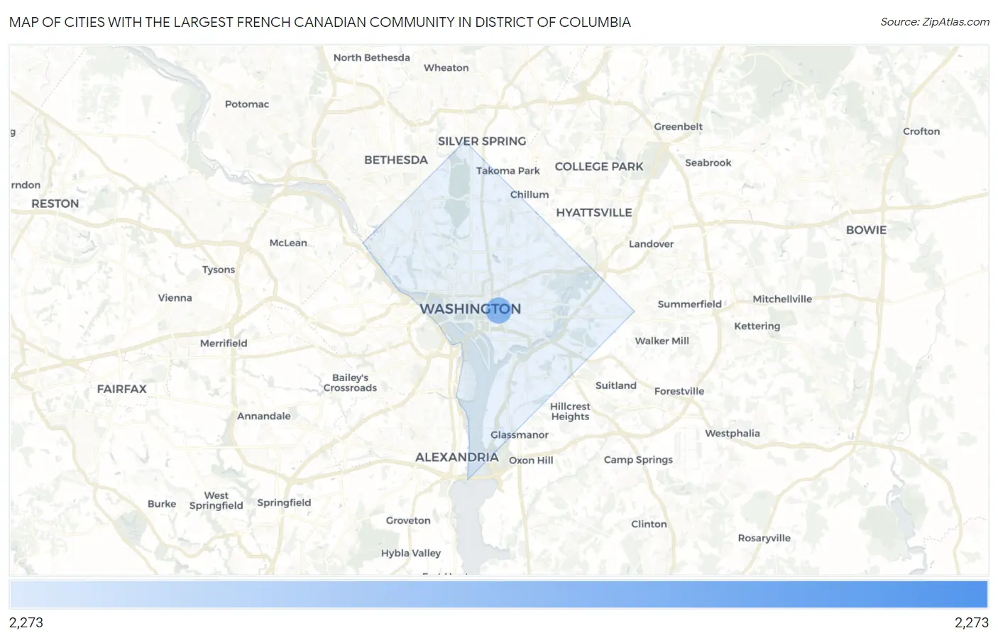 Cities with the Largest French Canadian Community in District Of Columbia Map
