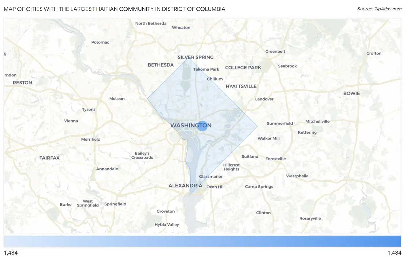 Cities with the Largest Haitian Community in District Of Columbia Map
