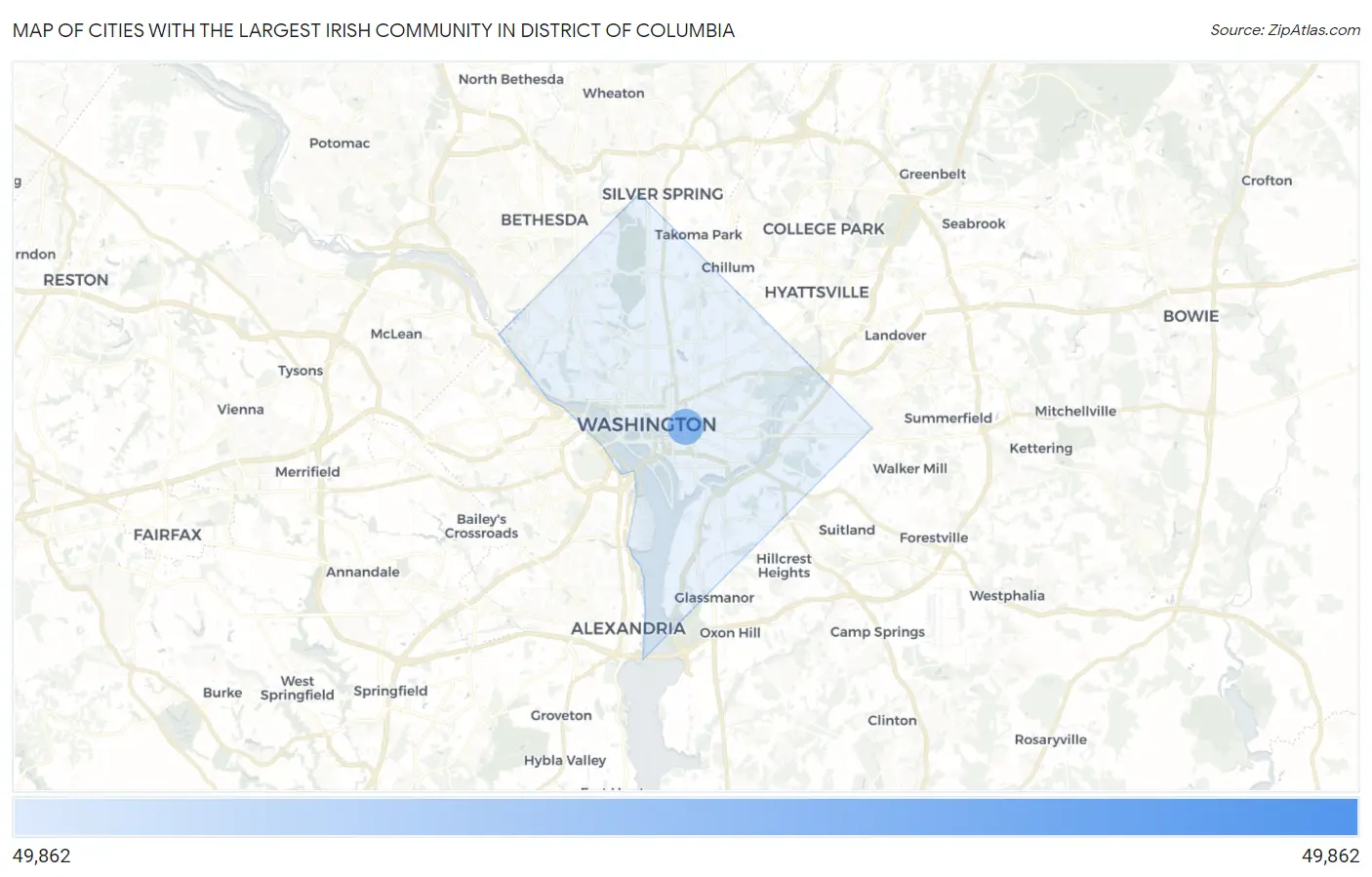 Cities with the Largest Irish Community in District Of Columbia Map