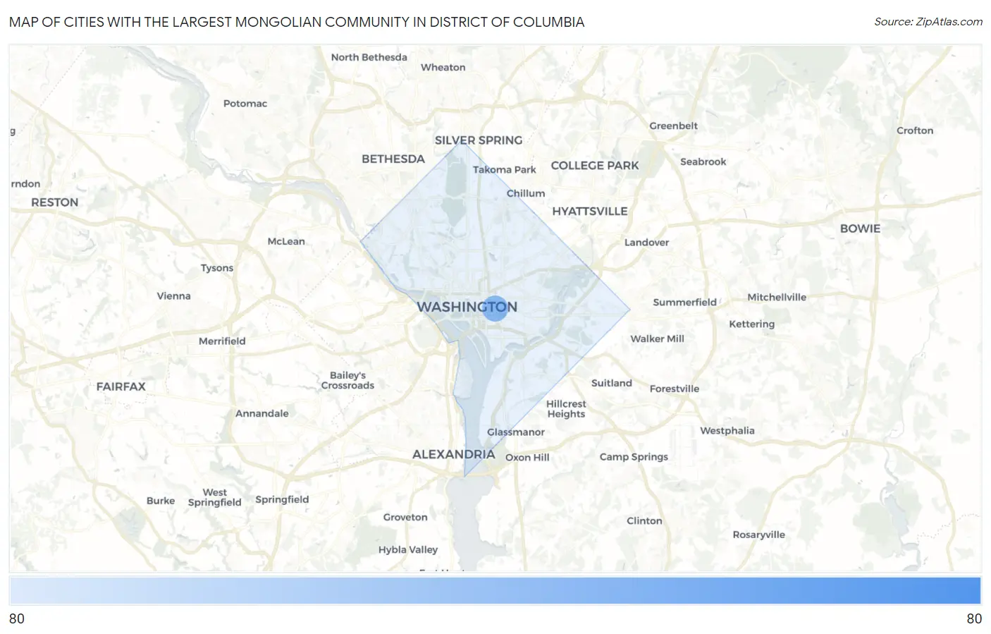 Cities with the Largest Mongolian Community in District Of Columbia Map