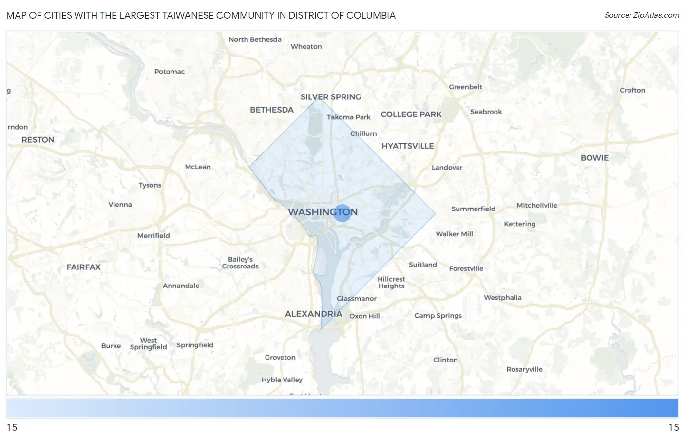 Cities with the Largest Taiwanese Community in District Of Columbia Map
