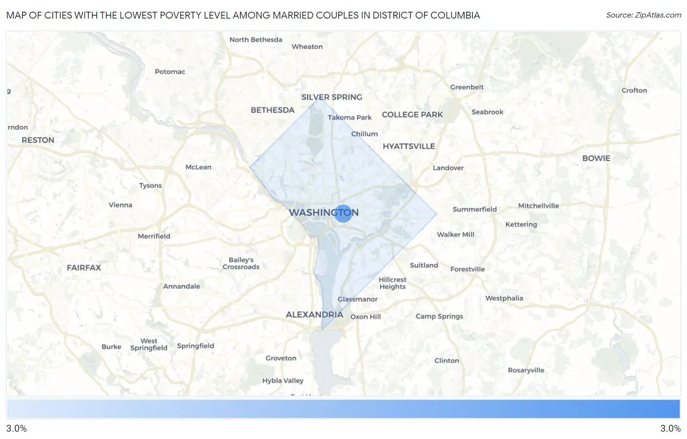 Cities with the Lowest Poverty Level Among Married Couples in District Of Columbia Map