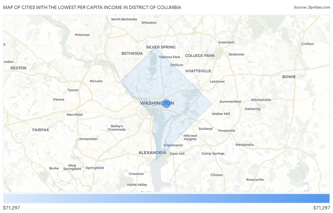 Cities with the Lowest Per Capita Income in District Of Columbia Map
