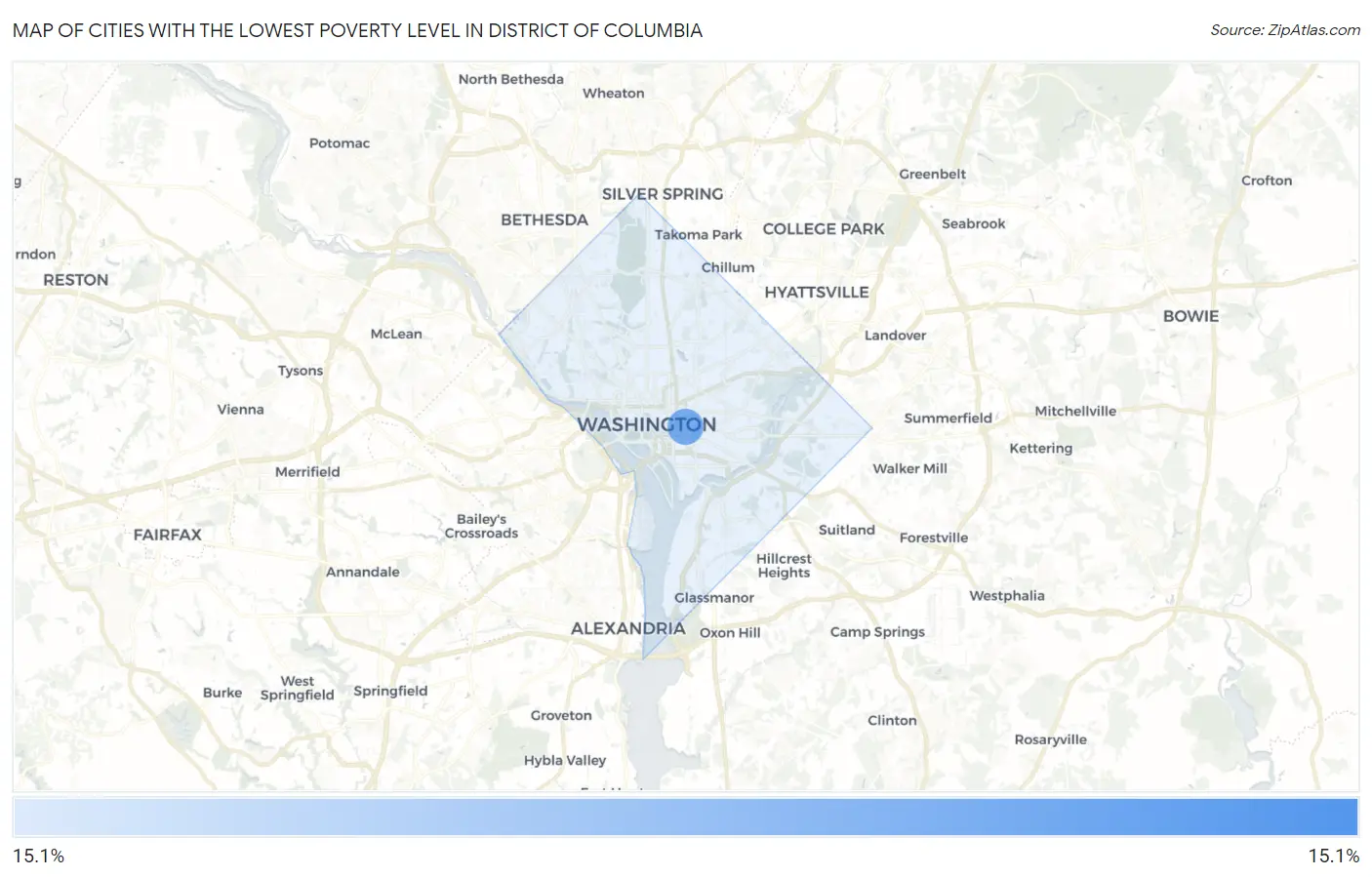 Cities with the Lowest Poverty Level in District Of Columbia Map