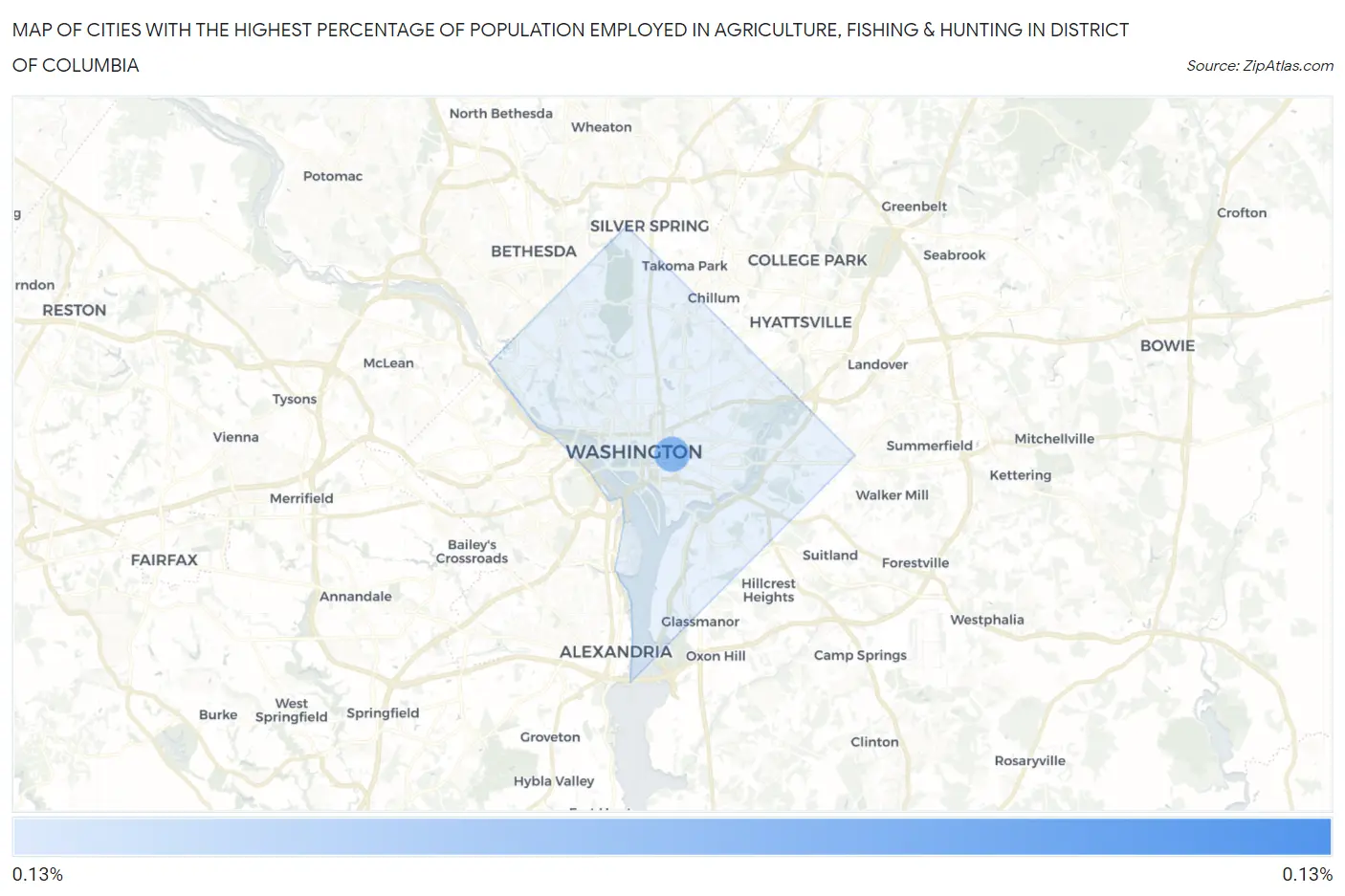 Cities with the Highest Percentage of Population Employed in Agriculture, Fishing & Hunting in District Of Columbia Map