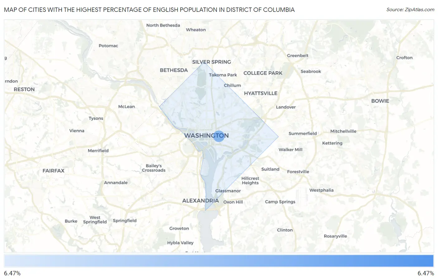Cities with the Highest Percentage of English Population in District Of Columbia Map
