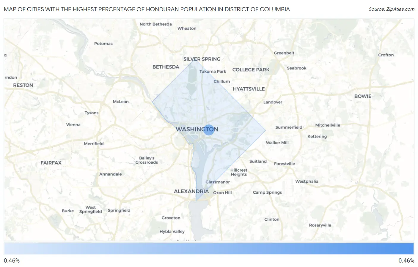 Cities with the Highest Percentage of Honduran Population in District Of Columbia Map
