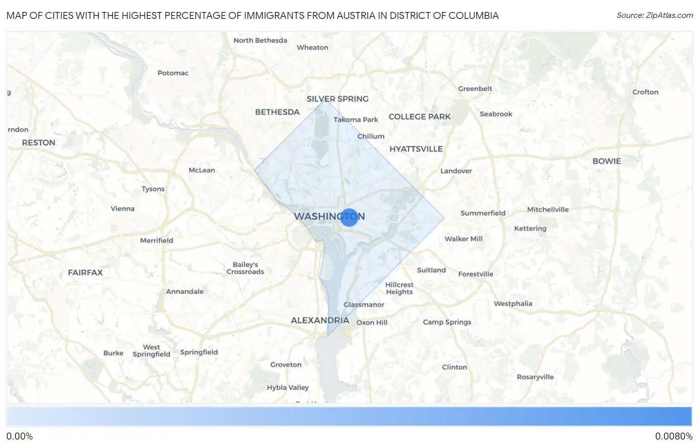 Cities with the Highest Percentage of Immigrants from Austria in District Of Columbia Map