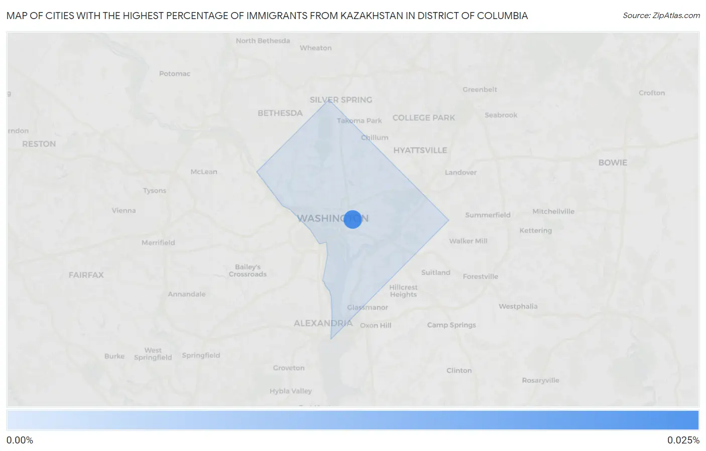 Cities with the Highest Percentage of Immigrants from Kazakhstan in District Of Columbia Map