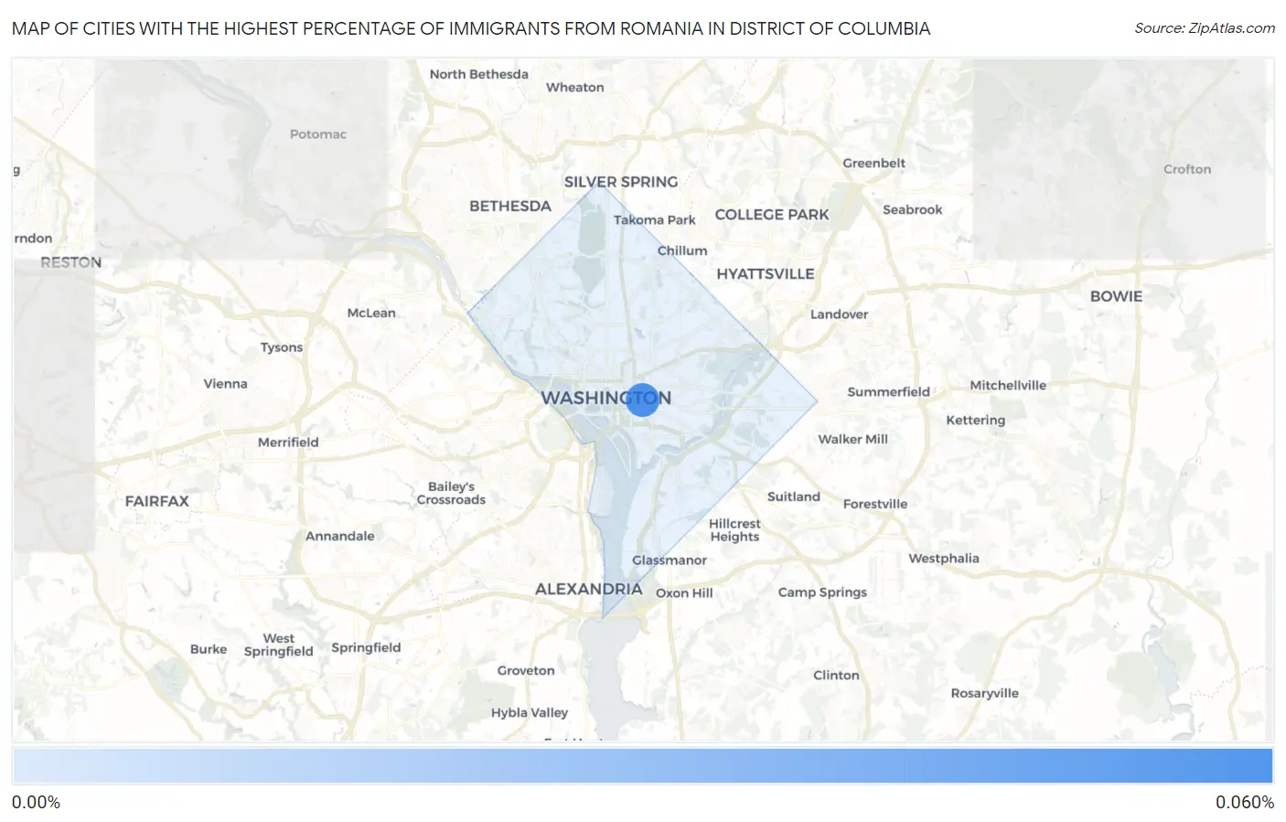 Cities with the Highest Percentage of Immigrants from Romania in District Of Columbia Map
