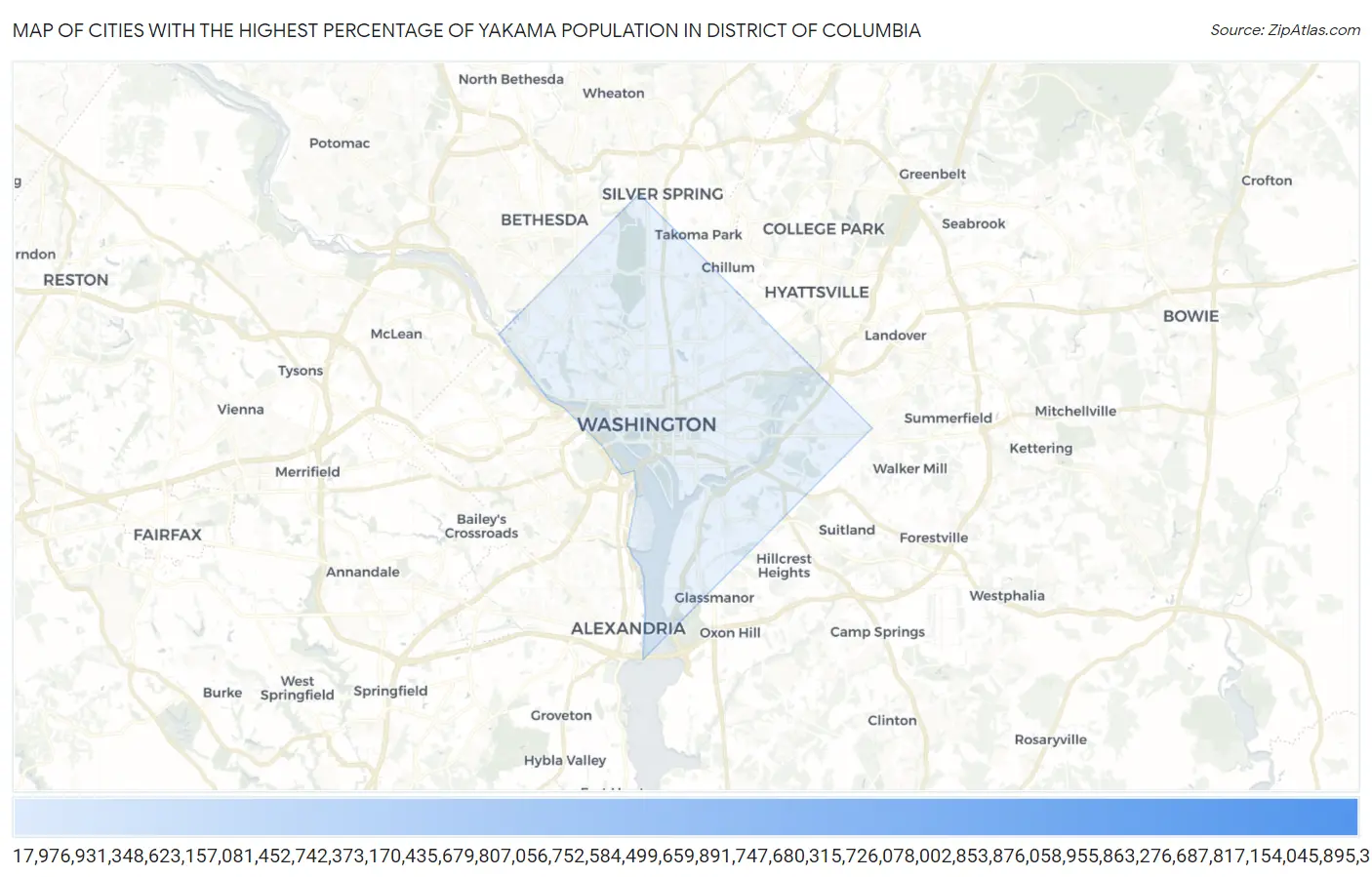 Cities with the Highest Percentage of Yakama Population in District Of Columbia Map