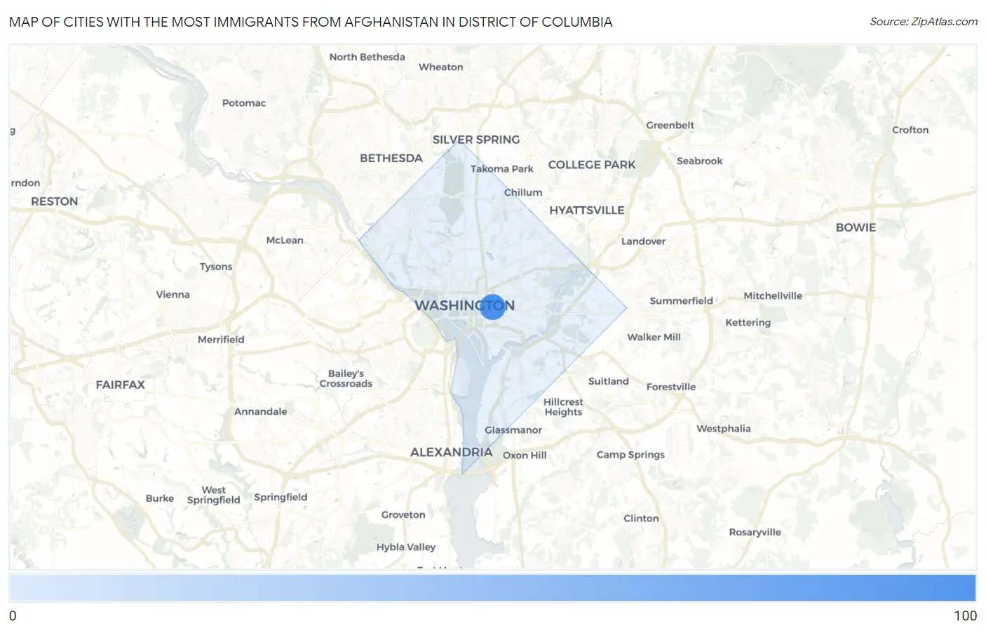 Cities with the Most Immigrants from Afghanistan in District Of Columbia Map