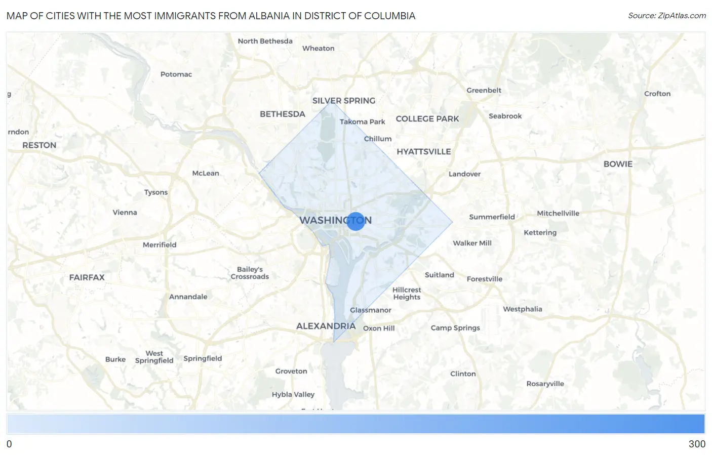 Cities with the Most Immigrants from Albania in District Of Columbia Map