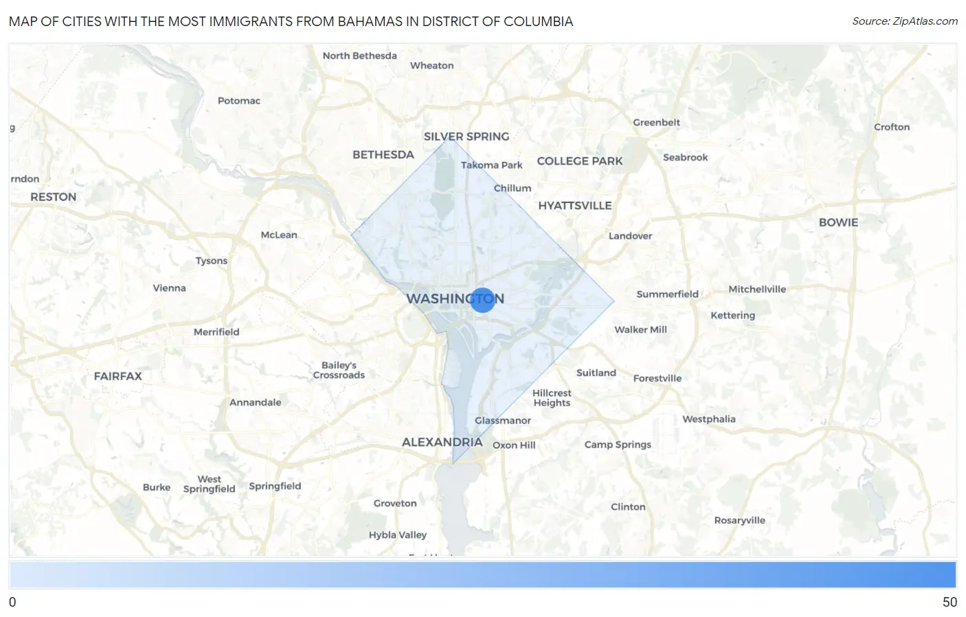 Cities with the Most Immigrants from Bahamas in District Of Columbia Map